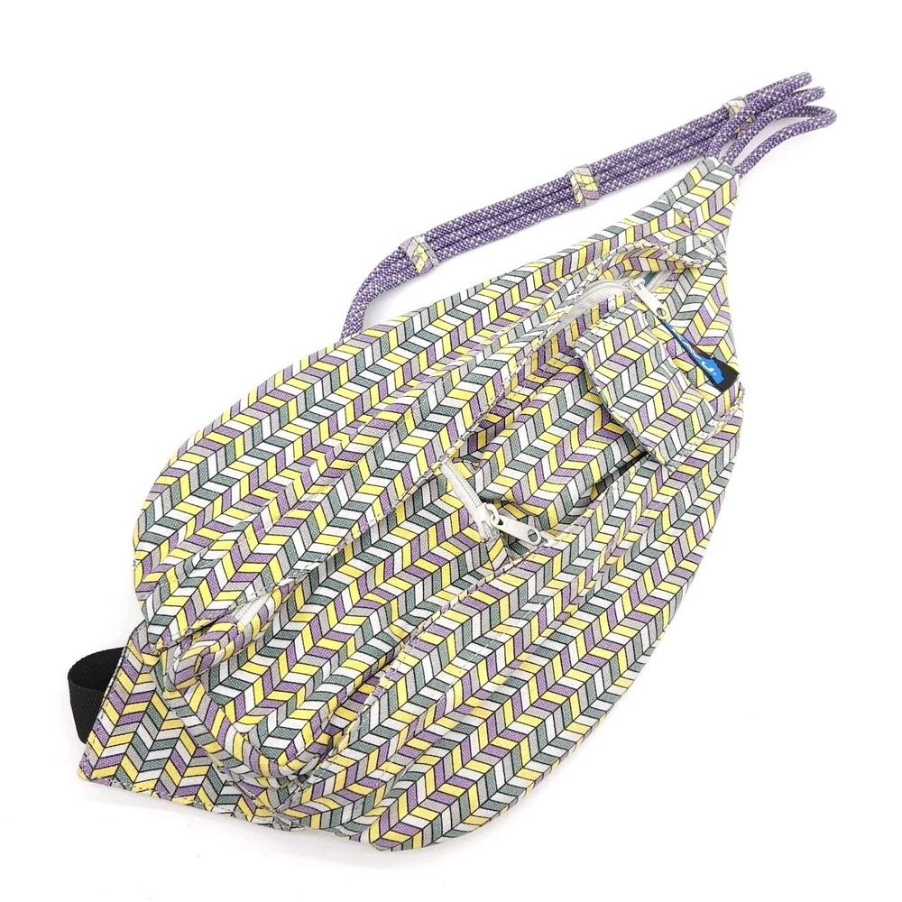 KAVU Purple Yellow Chevron Canvas Rope Sling Bag Hiking Crossbody Travel Purse